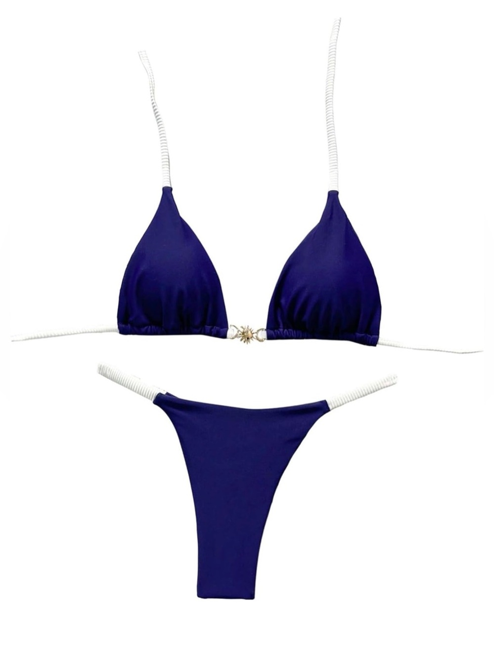 SHENHE Women's Sexy Brazilian Thong Bikini Set Color Block Triangle Halter